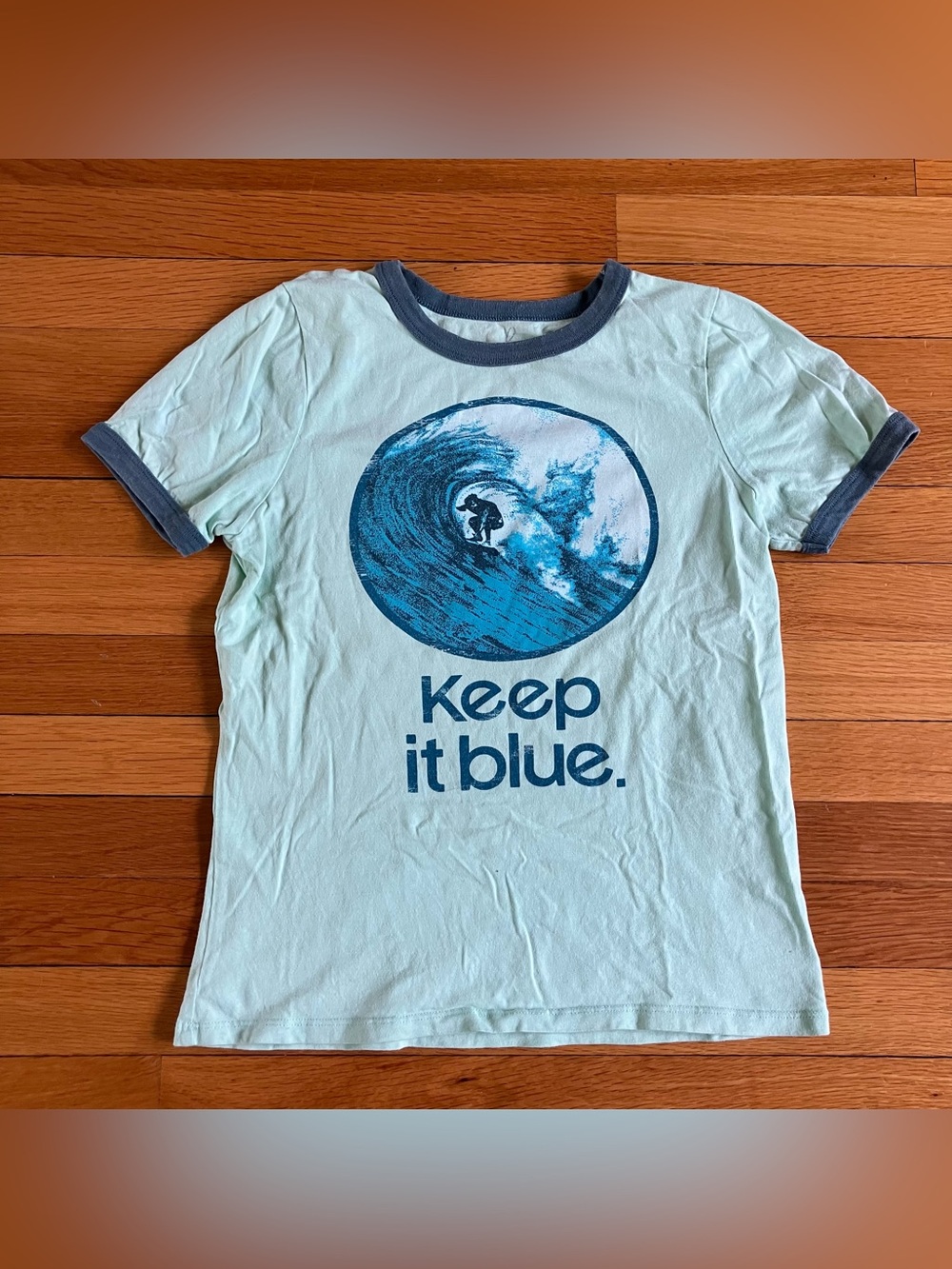 Peek Green Aqua Ocean Surfer Water Cotton Ringer Tee T-Shirt Large 12